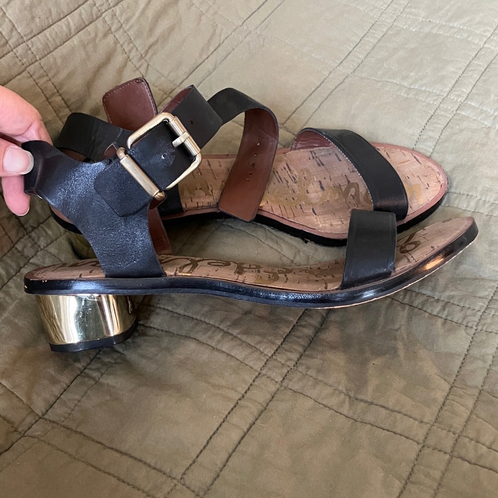 Sam Edelman Black and Gold Heeled Sandals